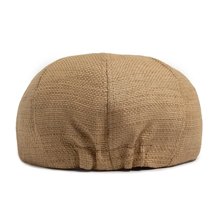 Khaki straw woven newsboy cap for men and women featuring adjustable back elastic band