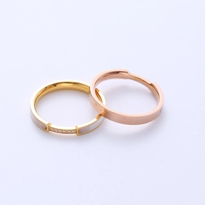 Minimalist shell inlay and rhinestone titanium steel rings in gold and rose gold