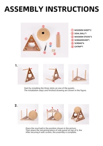 Detailed assembly guide for wooden cat scratcher toy with list of parts and step instructions
