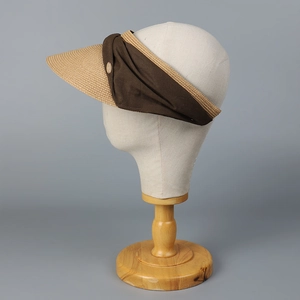 Women's woven open top sun hat with large brim and stylish brown bow ribbon detail