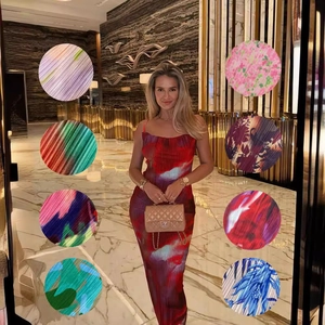 Abstract Print Pleated Maxi Dress Cowl Neck Spaghetti Strap Slim Fit Sleeveless Women Vacation Long Dress