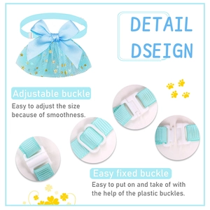 Blue star mesh pet ribbon collar with adjustable buckle for cats and small dogs