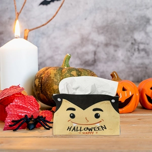 Vampire Halloween tissue box cover made of plush fabric with festive pumpkin decor