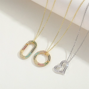 Collane con ciondoli a cuore e ovali placcate in oro 14K con zirconi scintillanti