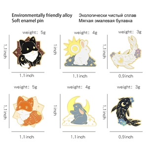 Cute animal enamel pins set with fox rabbit and koi fish design size specifications