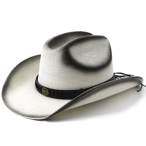 Chapeau de cowboy en paille style western avec emblème de taureau et dégradé vintage