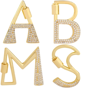 Gold plated alphabet letter screw clasp charms with cubic zirconia micro-pave for DIY jewelry