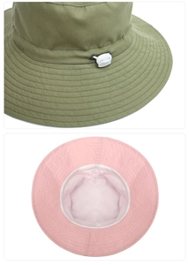 Detail view of adjustable drawcord and breathable mesh lining in kids outdoor sun hats