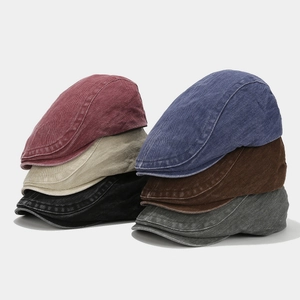 Vintage washed cotton flat caps for men and women in six assorted retro colors
