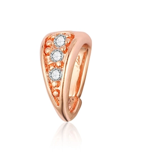 Detail of rose gold U-shape ear cuff with three vertically set white zircon stones