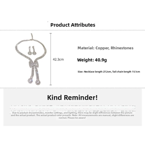 Detailed size and material chart for the luxury bowknot necklace and earrings set