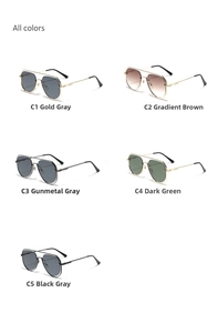Collection of oversized aviator sunglasses with hollow metal frames and rivet details