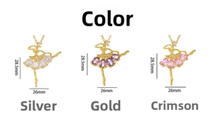 Detailed size specifications for ballet dancer pendants with colorful zircon inlays