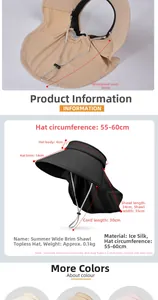 Detail of ice silk sun hat showing large brim dimensions and adjustable wind rope