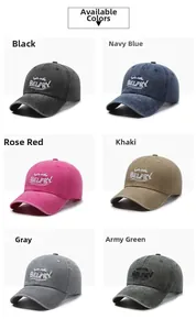 Détail de six couleurs de casquettes de baseball en coton vintage avec broderie