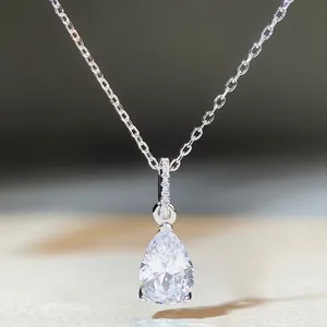 925 Sterling Silver Pear Cut Waterdrop Pendant Necklace For Women Elegant Rhinestone Inlaid Chain Fashion Jewelry Gift