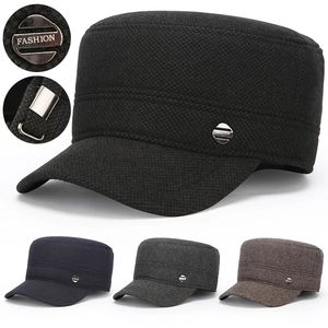 Casquette Cadet Vintage en Coton pour Hommes Hiver Chaud Sommet Plat Chapeau Militaire Coupe-Vent Ajustable