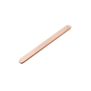 Detail view of a 5mm rose gold polished stainless steel strip for DIY ring jewelry making
