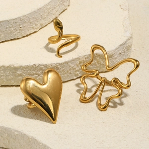 Minimalist 18K gold plated stainless steel rings featuring snake, heart and butterfly shapes
