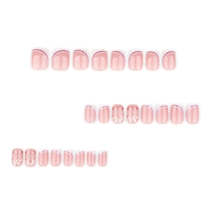 French style short square press on nails in nude pink with white vine leaf patterns