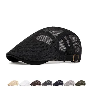 Breathable summer mesh newsboy hat for outdoor sun protection with adjustable buckle