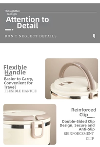 Detail view of the flexible curved handle and secure U-shaped side buckles on the lunch box
