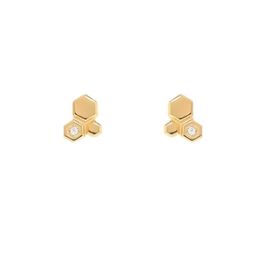 Minimalist 18K gold-plated titanium honeycomb stud earrings with a clear gemstone