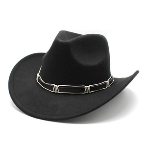 Western Cowboy Hat Wide Brim Felt Fedora Retro Ethnic Style With Braided Rope Belt Decoration For Men Women