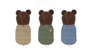 Detailed color selection of dog hooded vests featuring bear ears and traction D-rings