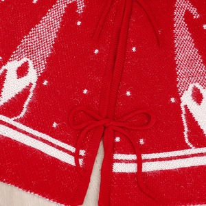 Gonna per albero di Natale rossa in maglia da 48 pollici con renne bianche e fiocco