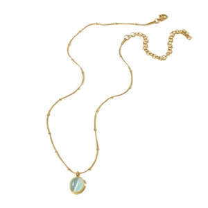 Elegante 18k vergoldete Edelstahlkette mit blauem Katzenauge-Stein und ovalem Anhänger