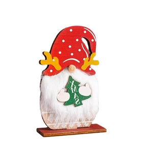 Handgefertigtes Weihnachtsgnom-Ornament mit XMAS-Schild und Plüschbart auf Weiß