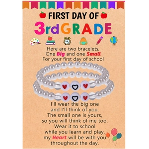 Bracelet Assorti Mère Et Fille Rentrée Scolaire Künstliche Perles Blanches Artificielles Acrylique Coeur Cordon Élastique Ajustable Cadeau Étudiant