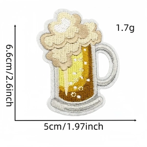 Detailed size view of beer mug embroidery patch showing dimensions 6.6cm by 5cm