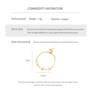 Detailed size and material diagram for gold-plated square flower adjustable bracelet