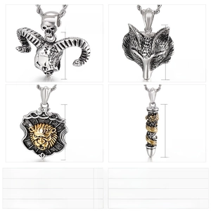 Detailed set of four punk style stainless steel pendants with animal and skull motifs