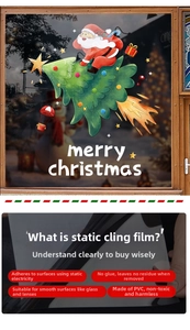 Detail of Christmas tree rocket sticker with static cling PVC material on window