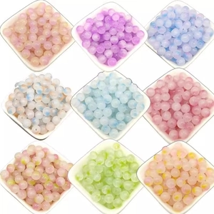 Grid view of 8mm glass beads in nine colors and finishes for DIY jewelry making