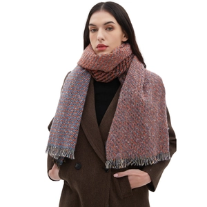 Winter multicolor knitted scarf for men and women with soft textured fringe shawl detail
