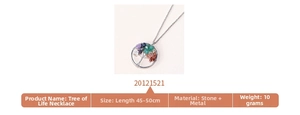 Macro detail of Tree of Life pendant with natural crystal stones and silver metal wire