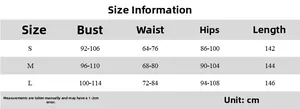 Detailed size guide table for backless halter maxi dress with bust and waist dimensions