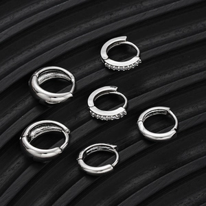 Set of 6 minimalist silver hoop earrings featuring polished finish and sparkling zircon stones