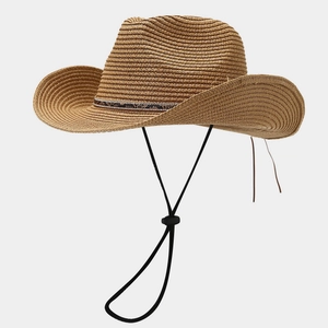 Damen Stroh Cowboyhut Papierstroh Sonnenschutz Strand Outdoor Schlangenmuster Band Verstellbare Windkordel Breitkrempig
