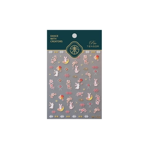 3D bronzing nail stickers with pink cherry blossoms, golden knots, and rabbit motifs M-722