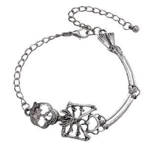 Detailed view of punk skeleton skull bracelet in vintage silver alloy with lobster clasp