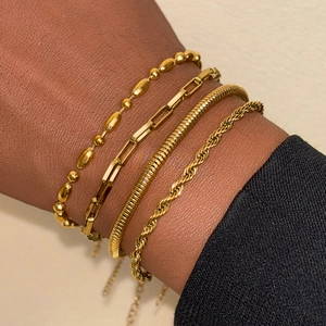 Stainless Steel Bracelets Layered Snake Paperclip Bead Twisted Rope Chain Adjustable Retro Jewelry For Women