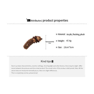 Detail view of brown plush bear hair claw clip with acrylic base and dimensions
