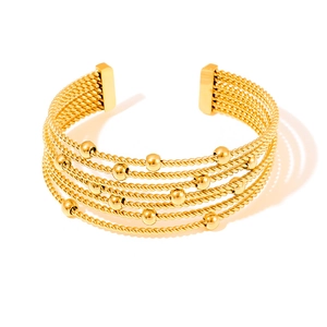 Elegant multi-layer gold titanium steel cuff bracelet with bead accents for women