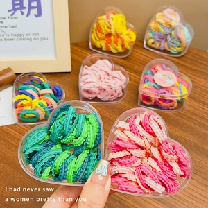 Colorful elastic hair ties set in heart-shaped box for girls with ruffled design