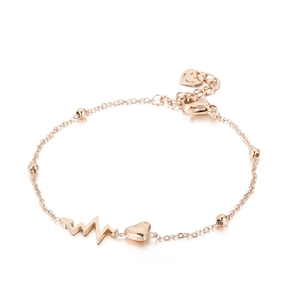 Minimalist Stainless Steel EKG Heartbeat Heart Pendant Bracelet Adjustable Beads Link Chain Jewelry For Women